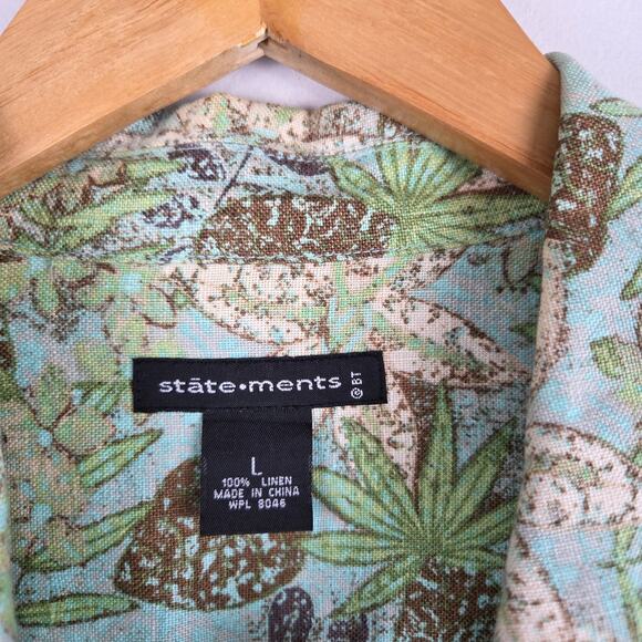 Statements‎ Green Brown Leaf Floral Linen Lightweight Jacket Size Large Tropical - Picture 7 of 8
